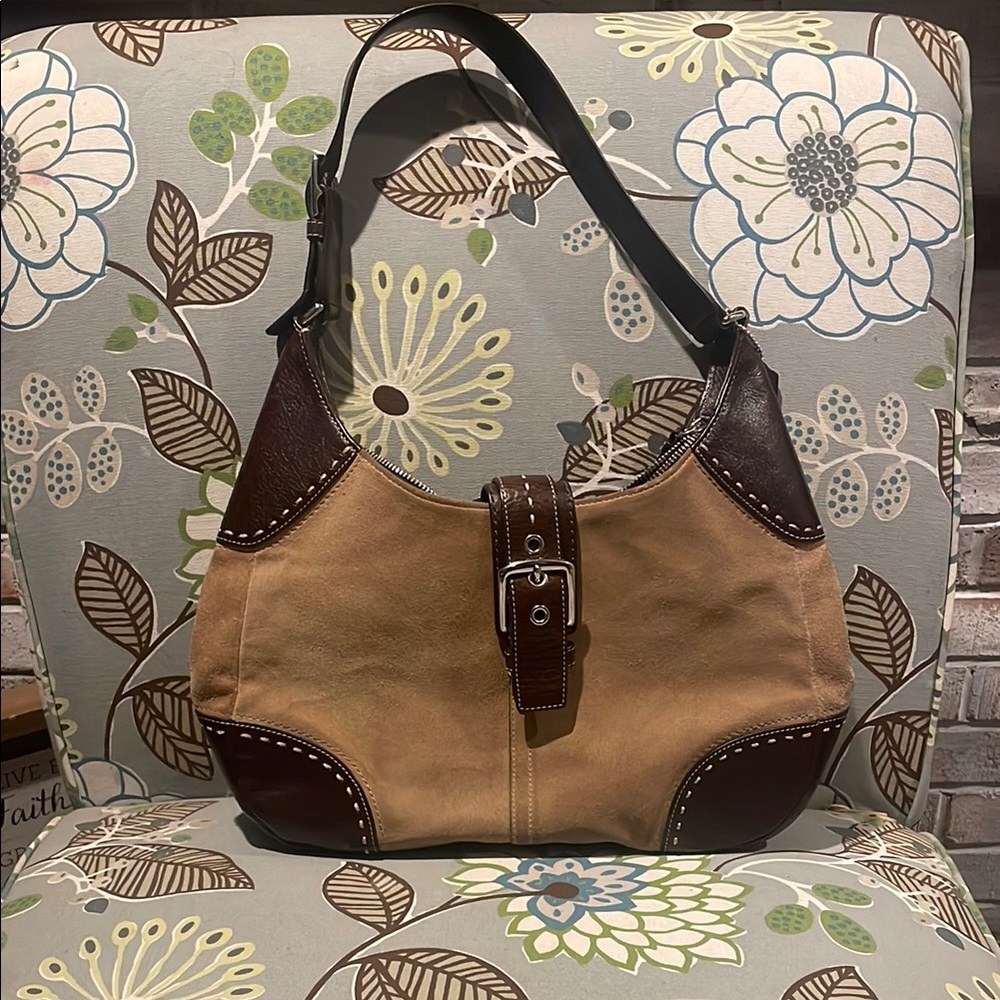 Coach Tan and Brown Hobo Bag with Leather Accents